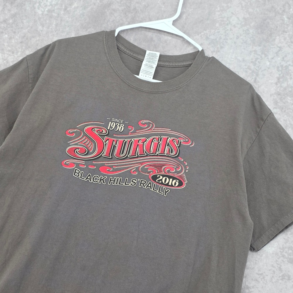Sturgis 2016 Black Hills Rally Mens L Gildan 76th Anniversary Graphic T-Shirt